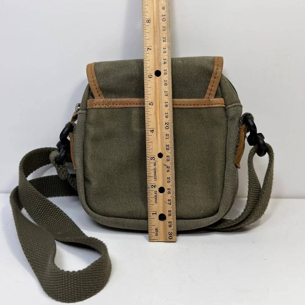Vintage LL Bean Y2K Green Gorpcore Rugged Canvas Leather Trim Crossbody Bag